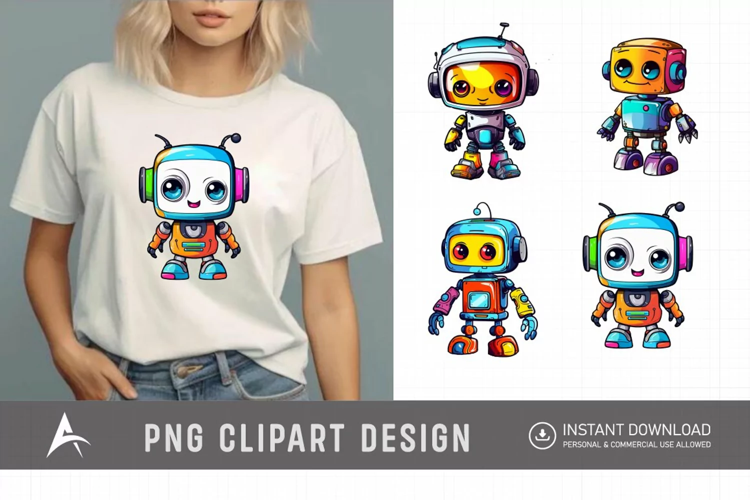 Watercolor Cute Robot Clipart product image 1
