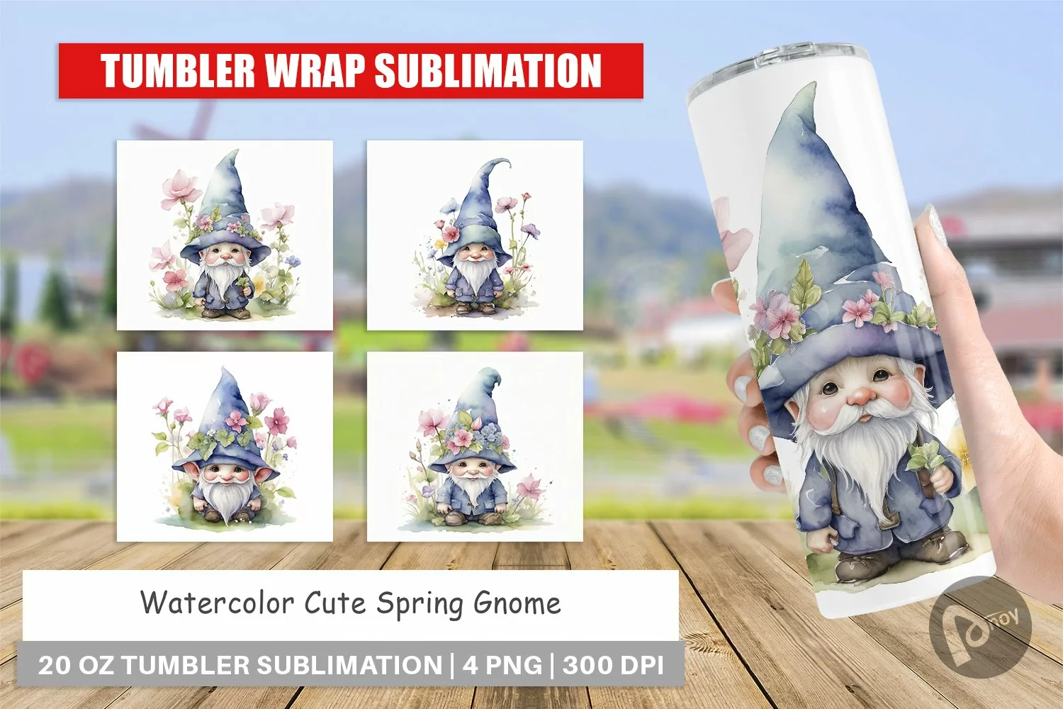 Tumbler Wrap Watercolor Spring Gnome product image 1