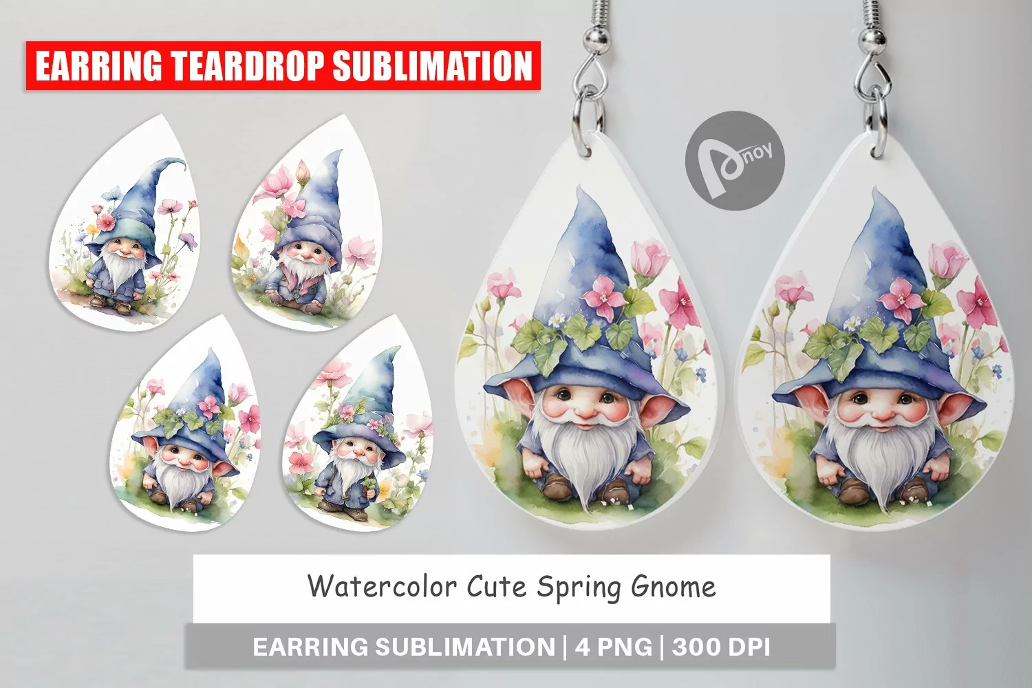 Earring Teardrop Watercolor Spring Gnome product image 1