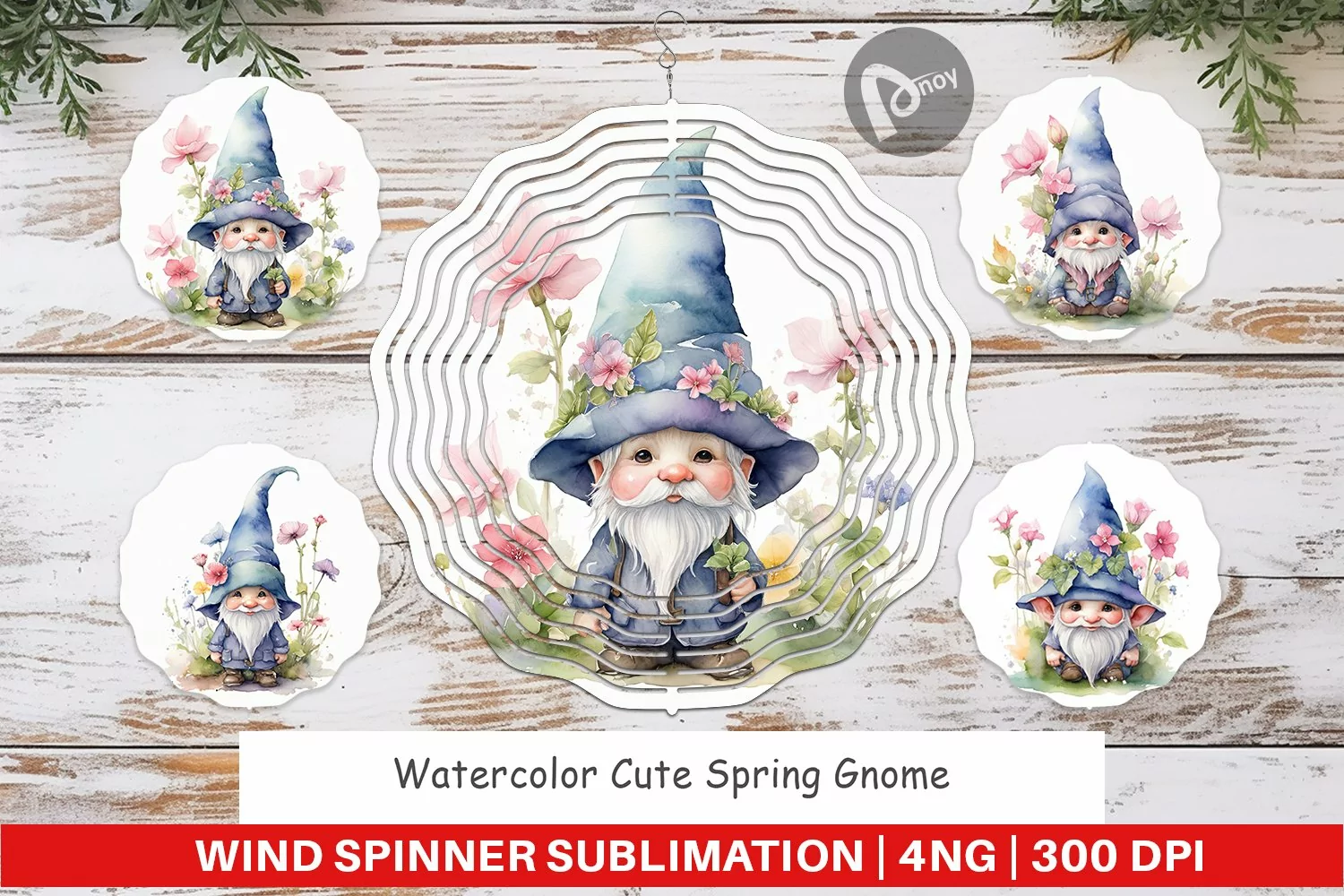 Wind Spinner Watercolor Spring Gnome product image 1