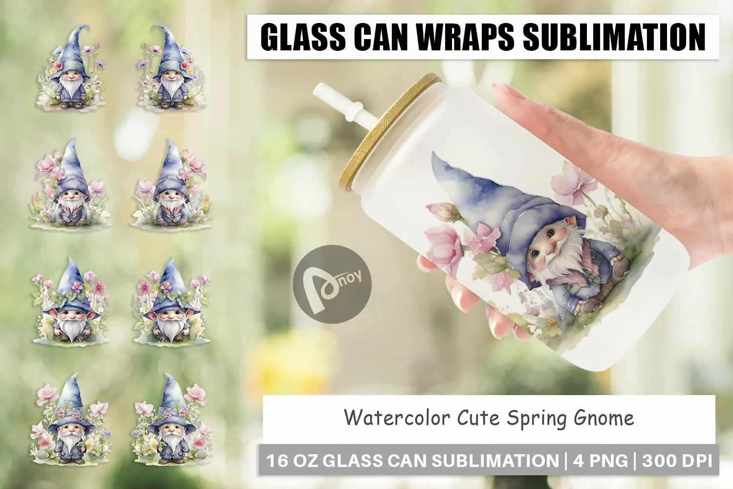 Glass Can Wraps Watercolor Spring Gnome product image 1