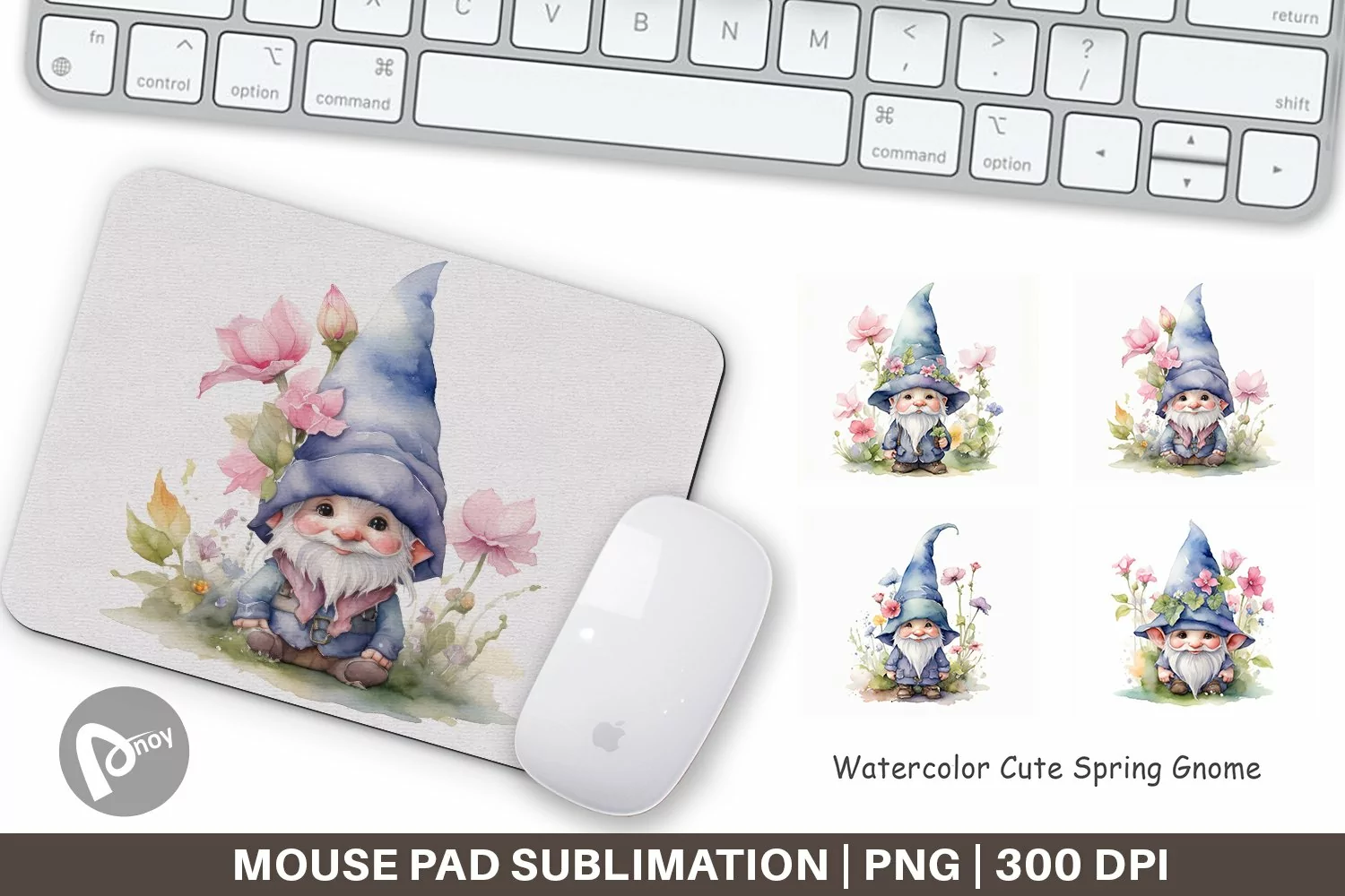 Mouse Pad Watercolor Spring Gnome product image 1