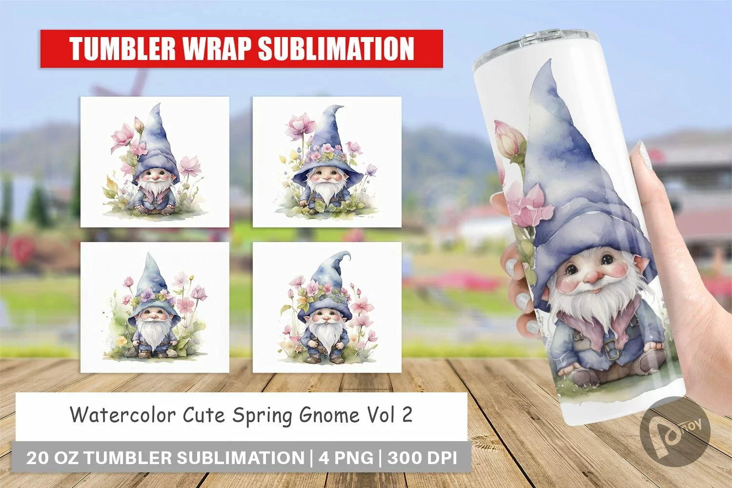 Tumbler Wrap Watercolor Spring Gnome product image 1