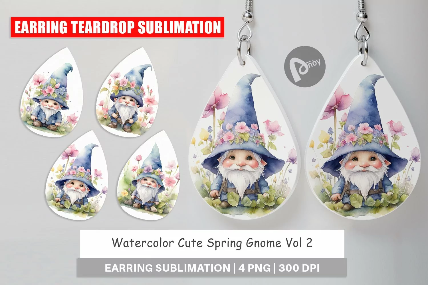 Earring Teardrop Watercolor Spring Gnome product image 1