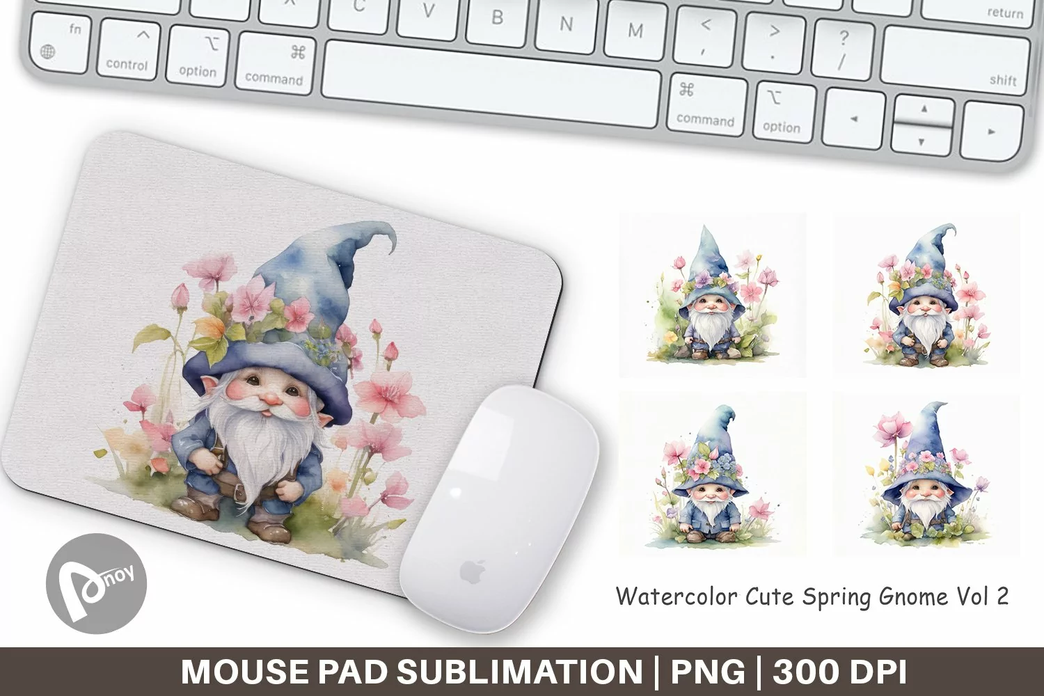 Mouse Pad Watercolor Spring Gnome product image 1