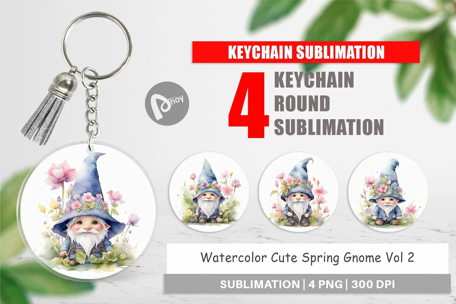 Keychain Watercolor Spring Gnome product image 1