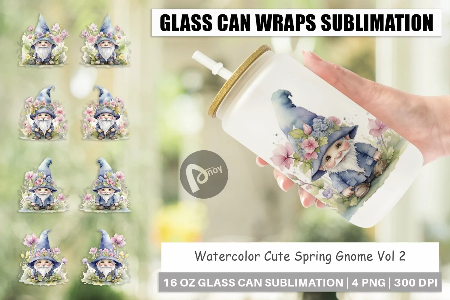 Glass Can Wraps Watercolor Spring Gnome product image 1