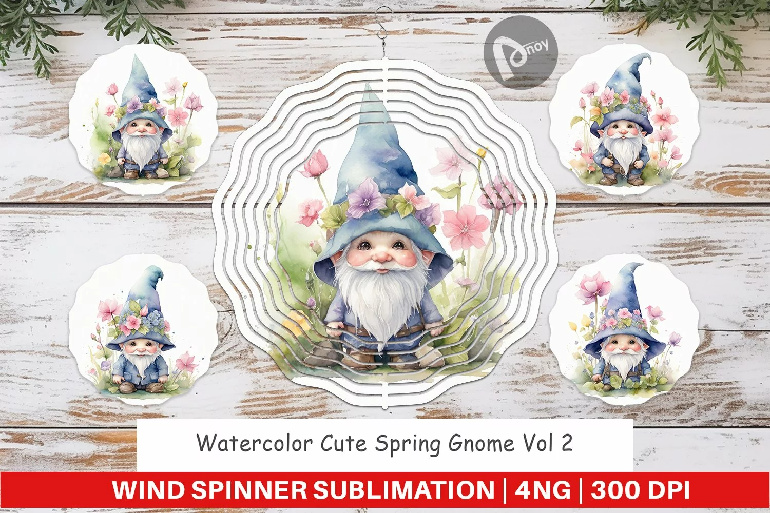 Wind Spinner Watercolor Spring Gnome product image 1