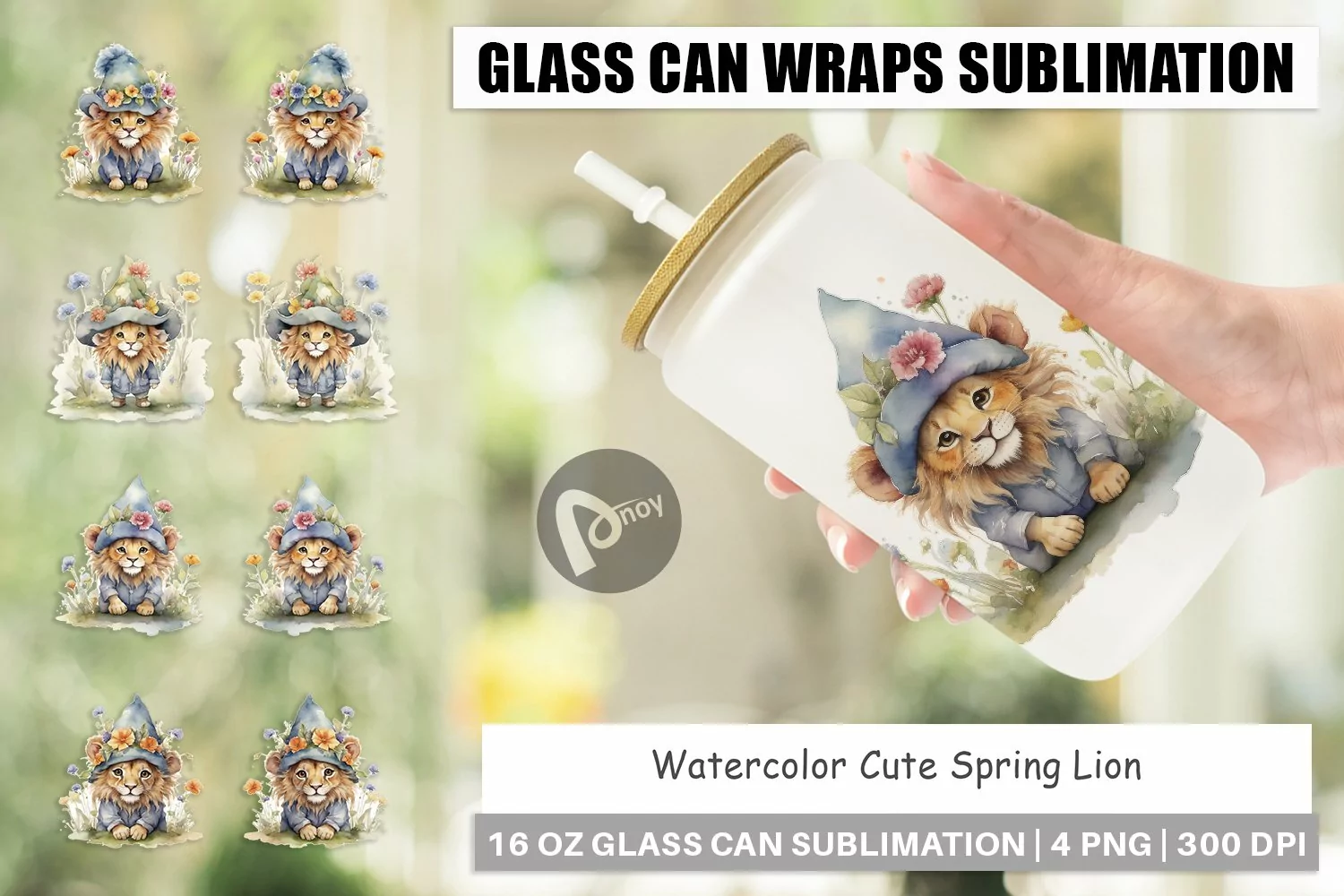 Glass Can Wraps Watercolor Spring Lion product image 1