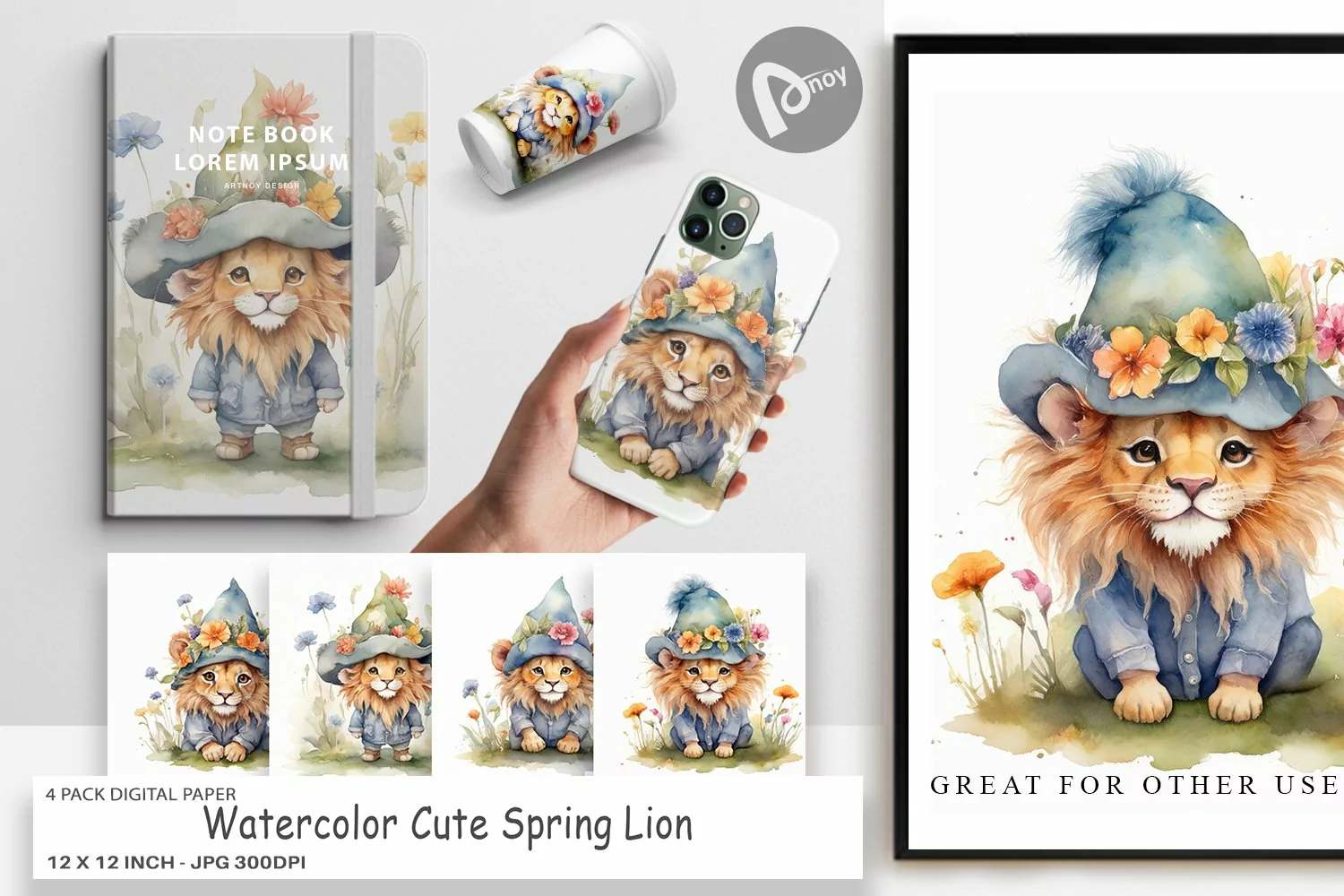 Digital Paper Watercolor Spring Lion product image 1