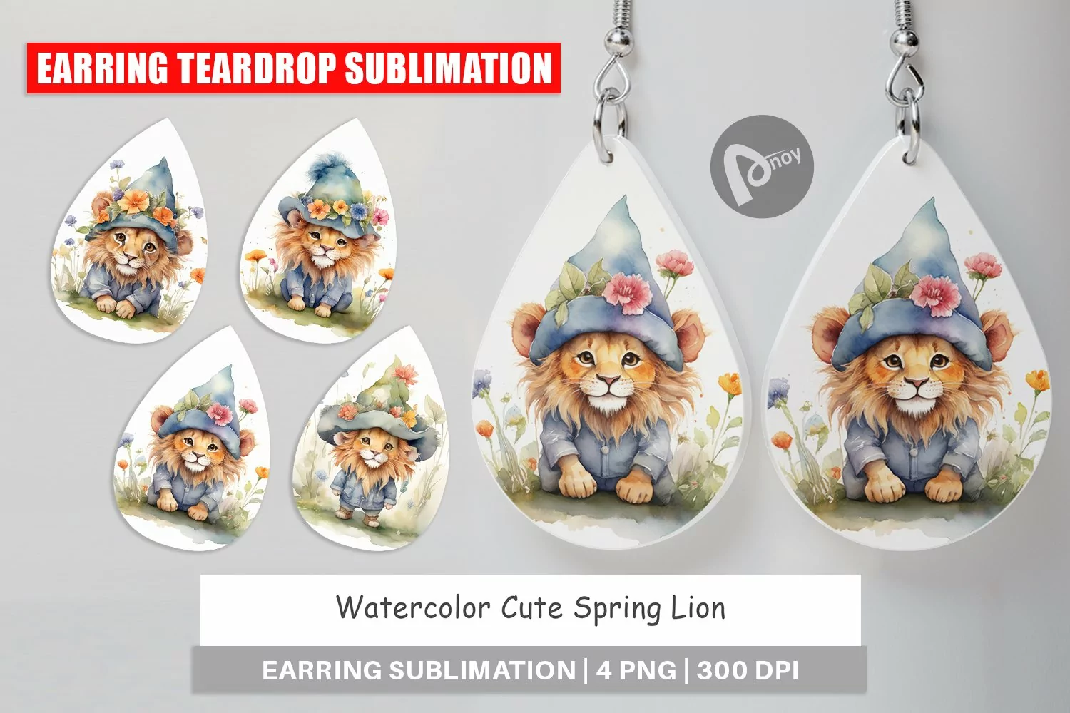 Earring Teardrop Watercolor Spring Lion product image 1