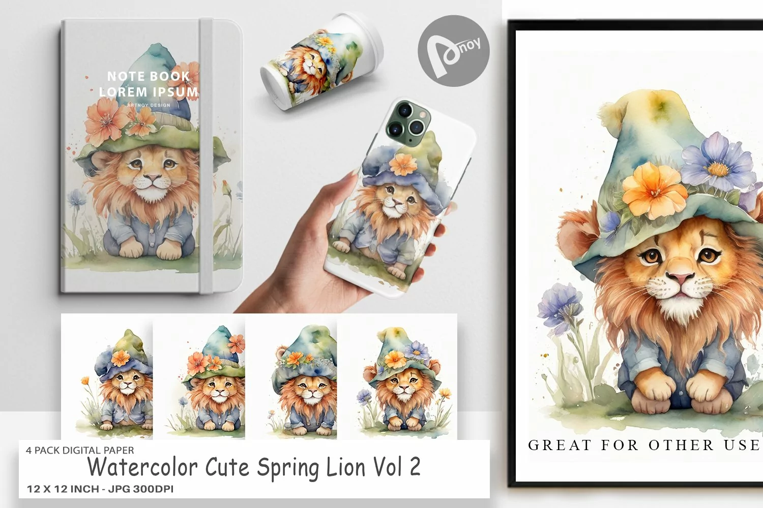 Digital Paper Watercolor Spring Lion product image 1