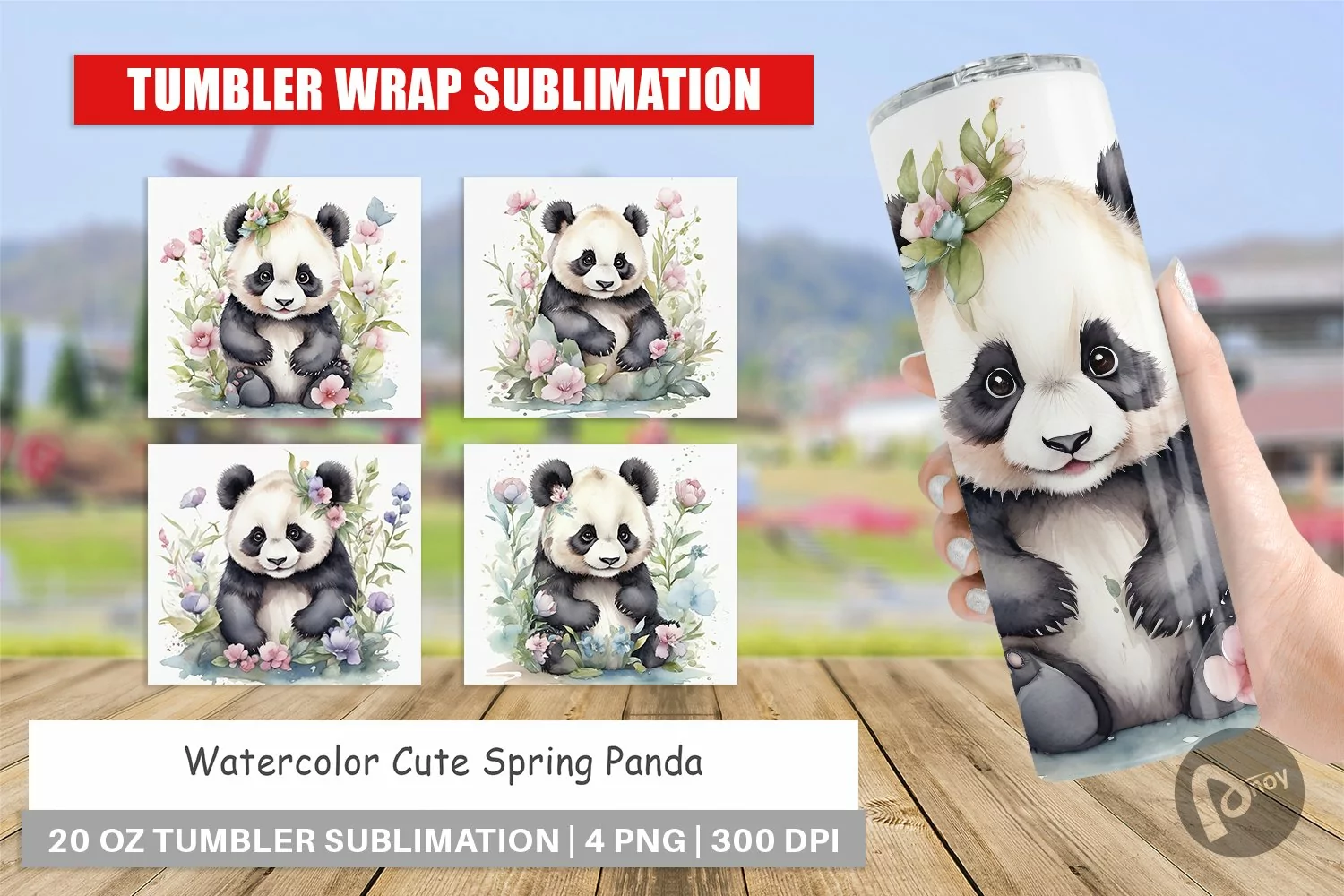 Tumbler Wrap Watercolor Spring Panda product image 1