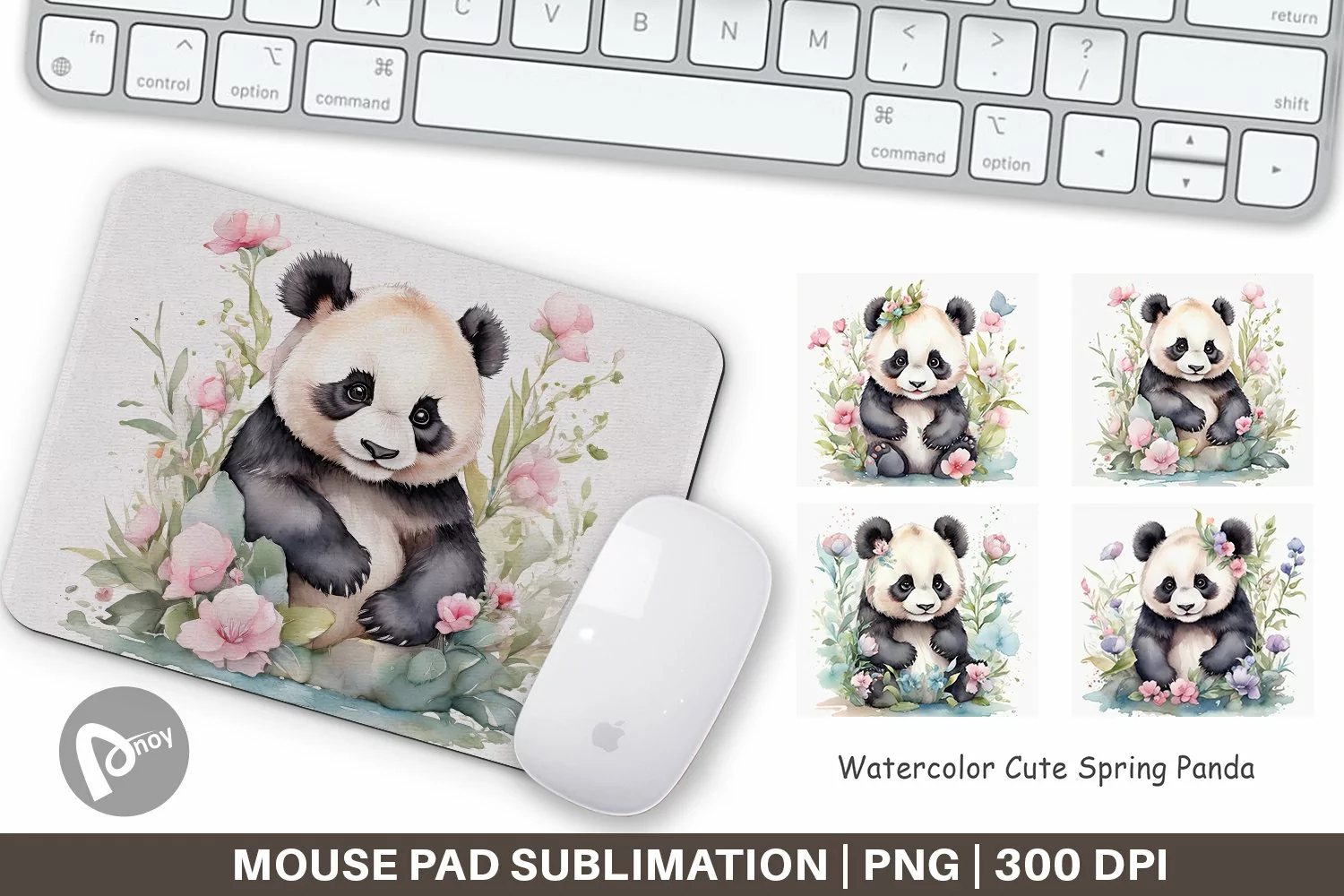 Mouse Pad Watercolor Spring Panda product image 1