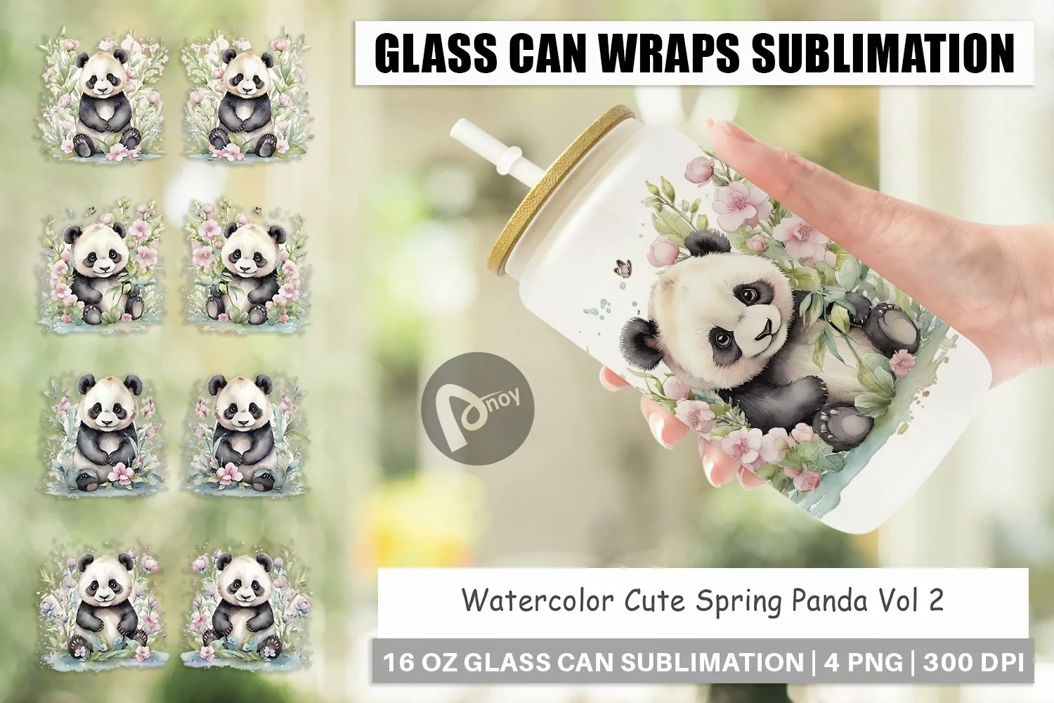 Glass Can Wraps Watercolor Spring Panda product image 1