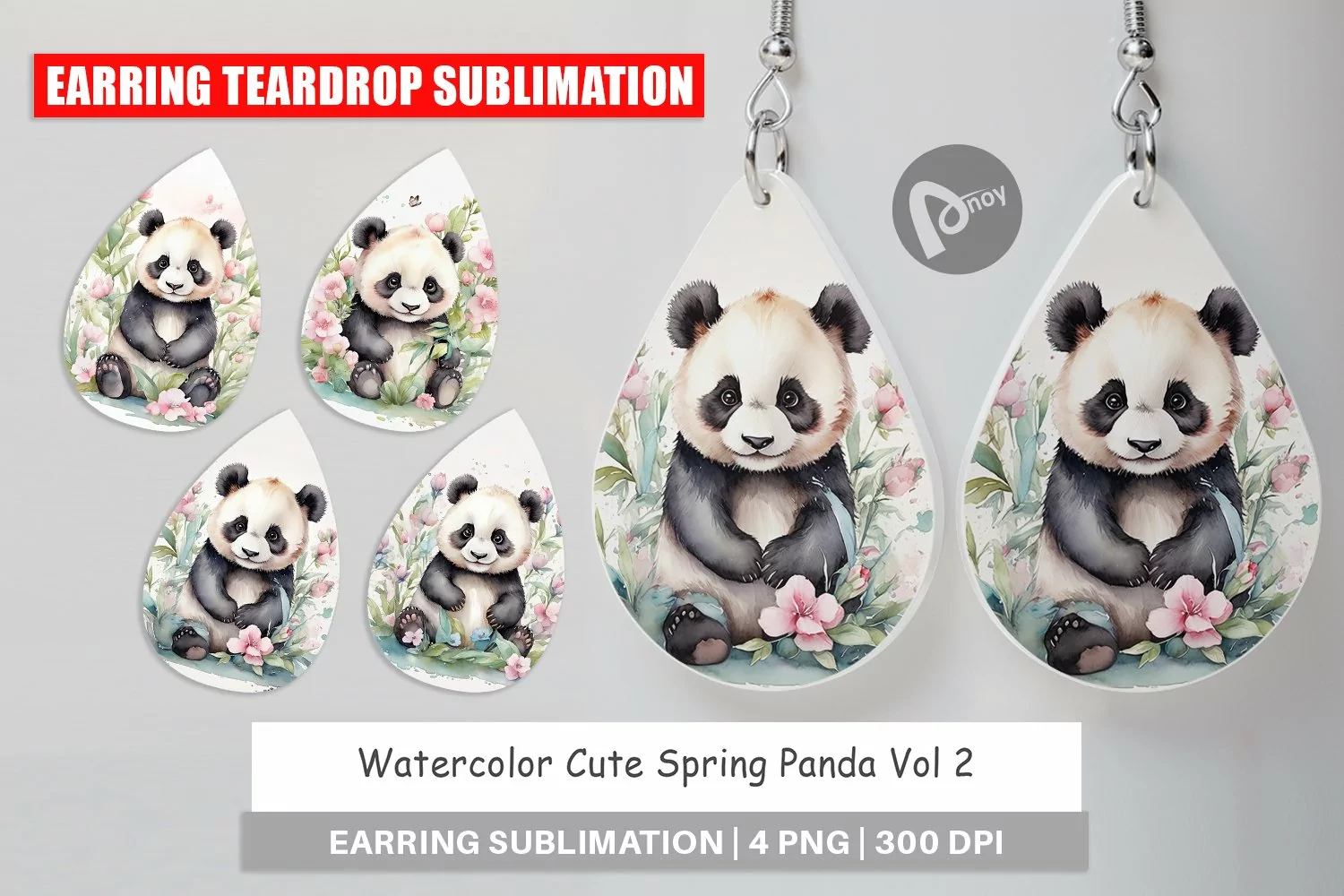 Earring Teardrop Watercolor Spring Panda product image 1