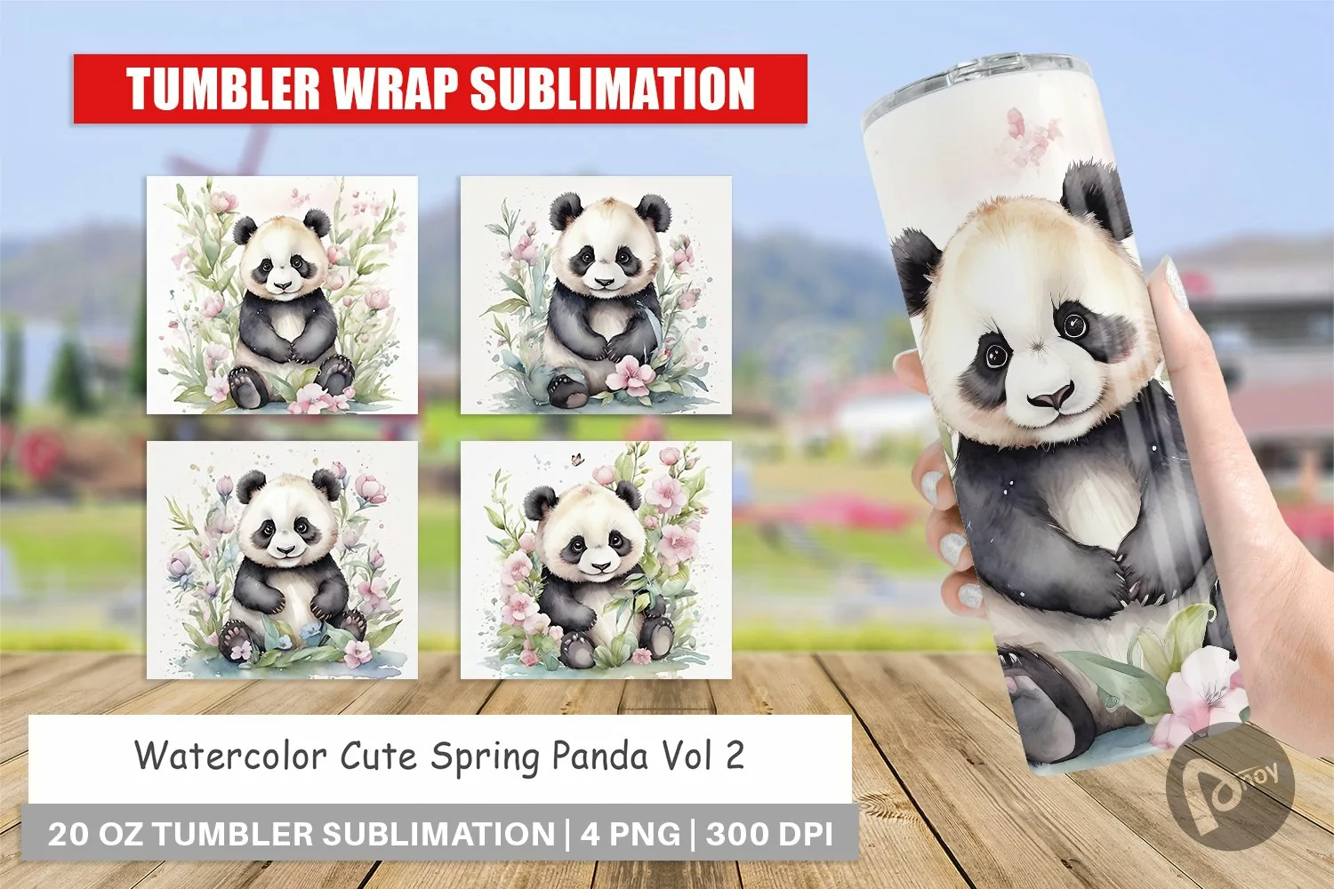 Tumbler Wrap Watercolor Spring Panda product image 1