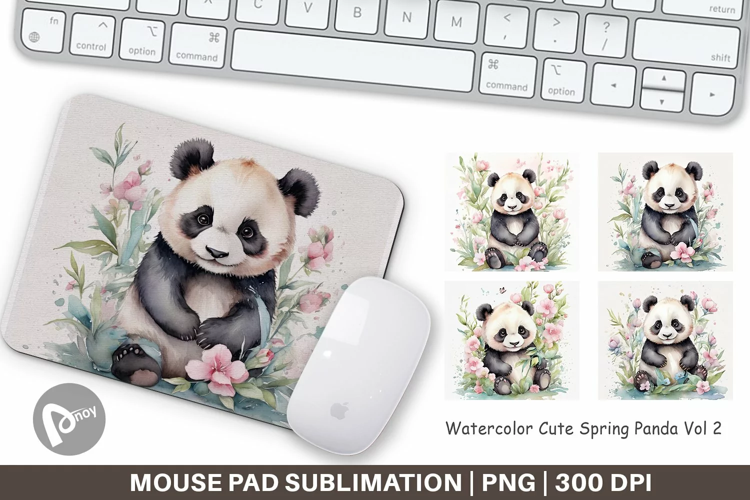 Mouse Pad Watercolor Spring Panda product image 1