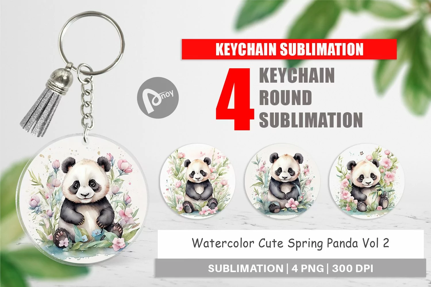 Keychain Watercolor Spring Panda product image 1