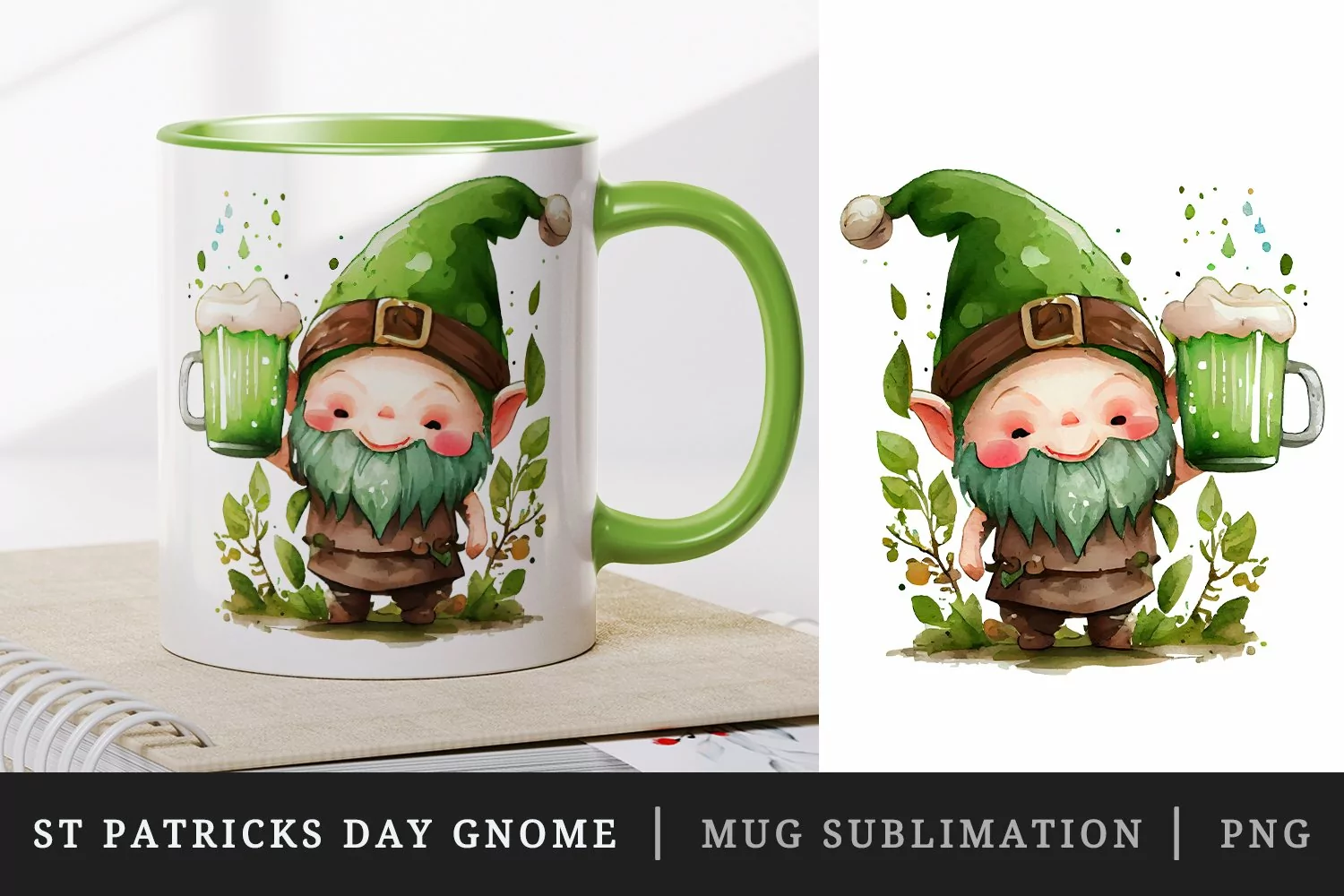 St Patricks Day Gnome mug, cup wrap sublimation design png product image 1
