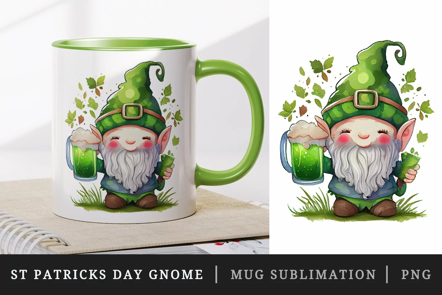 St Patricks Day Gnome mug, cup wrap sublimation design png product image 1