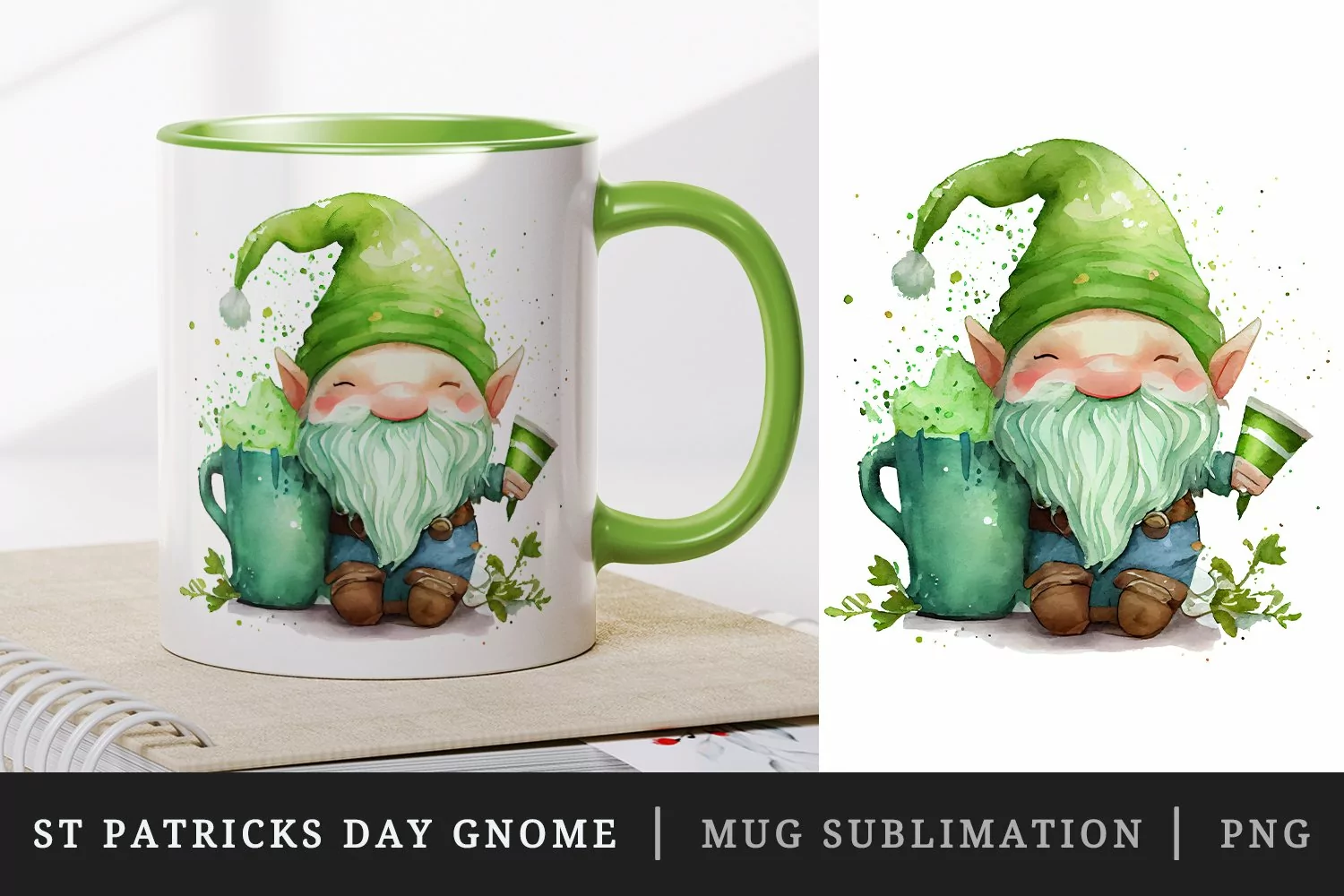 St Patricks Day Gnome mug, cup wrap sublimation design png product image 1