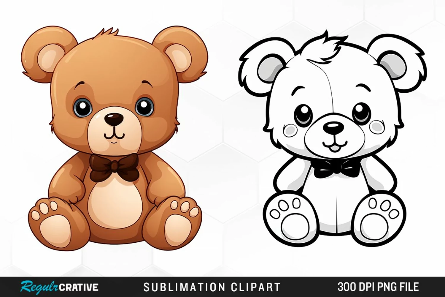 Watercolor Cute Teddy Bear Design Clipart product image 1