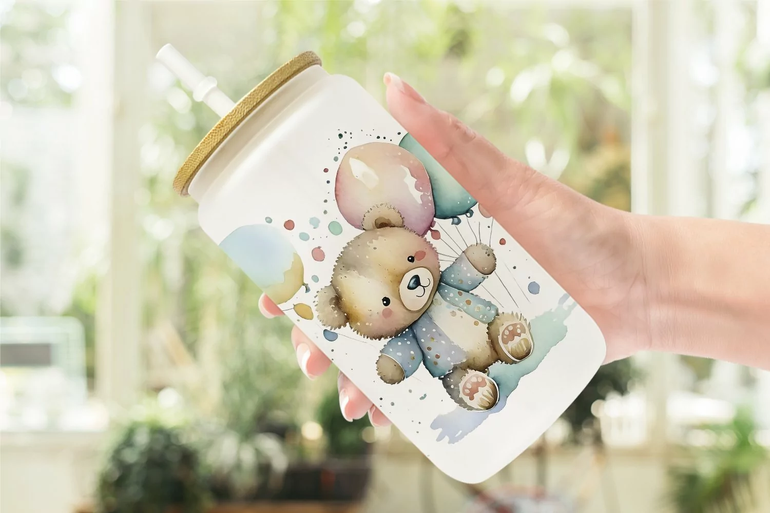 Watercolor Teddy Bear Glass Can Wraps product image 1