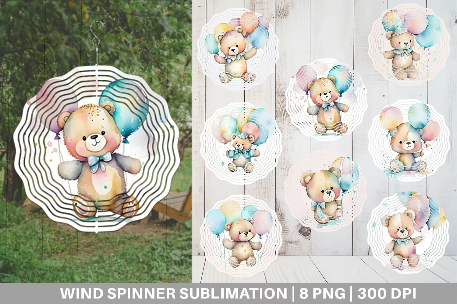 Wind Spinner Watercolor Teddy Bear | Sublimation Spinner product image 1