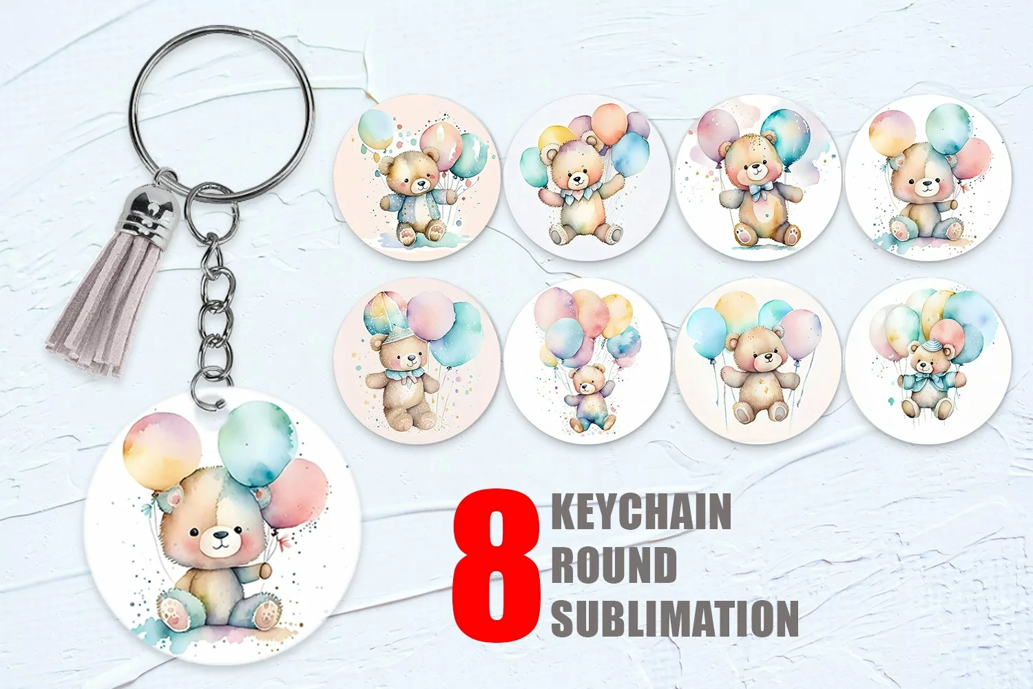 Watercolor Teddy Bear Keychain | Keyring product image 1