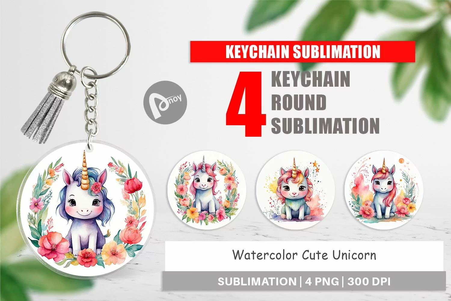 Keychain Watercolor Cute Unicorn product image 1