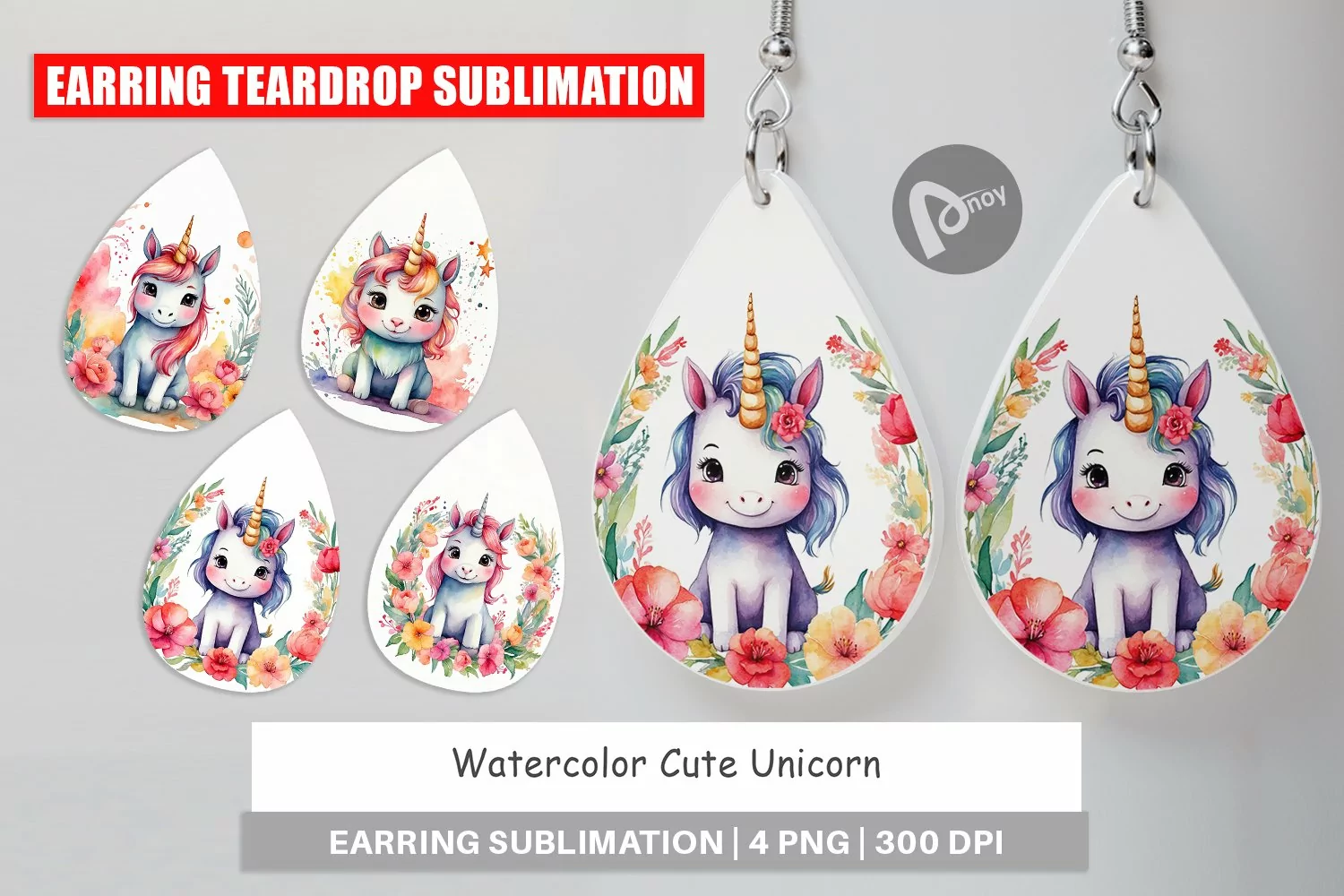 Earring Teardrop Watercolor Cute Unicorn product image 1