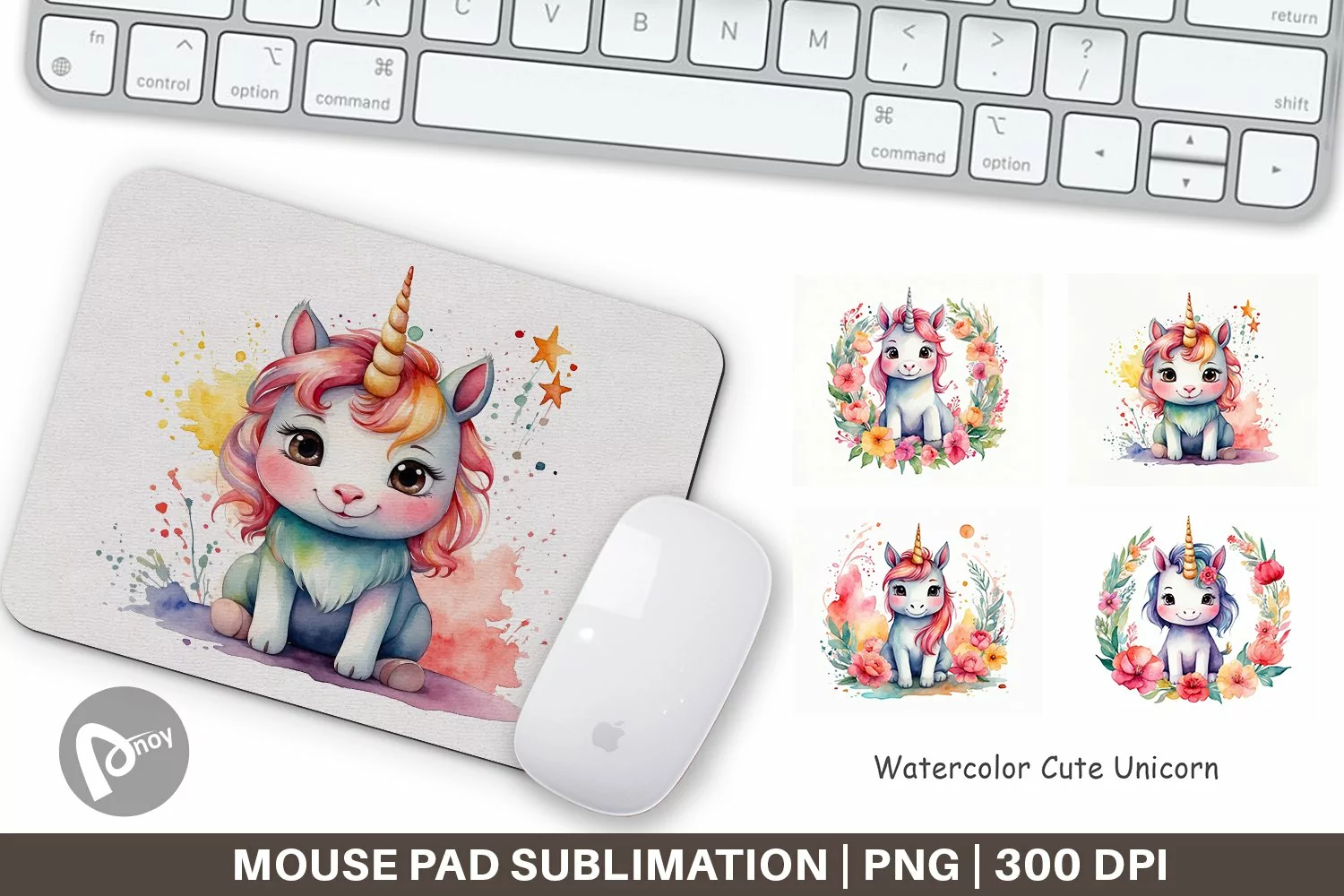 Mouse Pad Watercolor Cute Unicorn product image 1