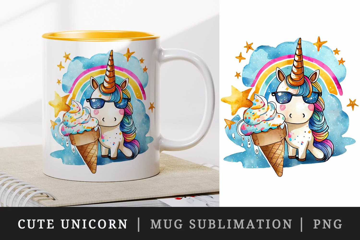 Cute Cool Unicorn mug, cup wrap sublimation design png product image 1