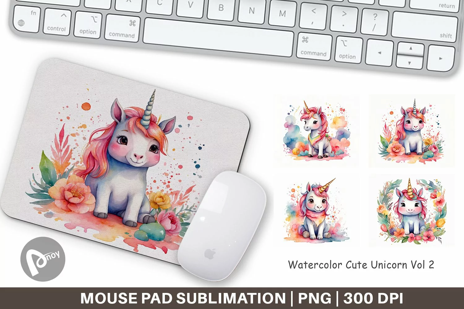 Mouse Pad Watercolor Cute Unicorn product image 1