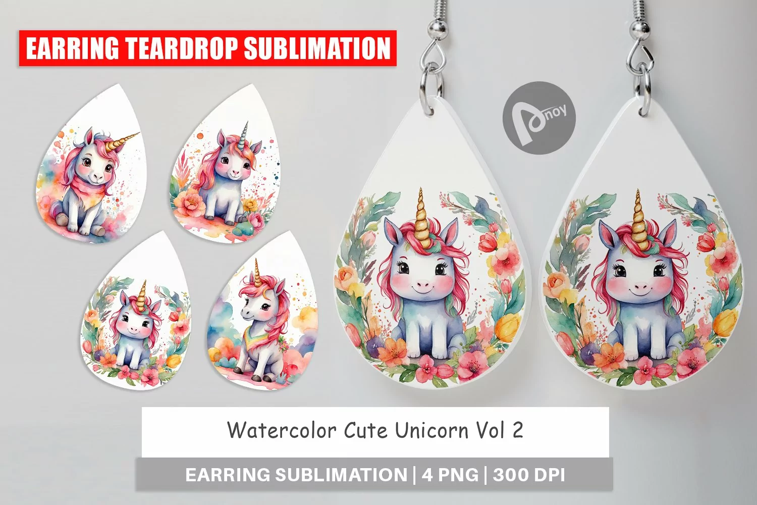 Earring Teardrop Watercolor Cute Unicorn product image 1