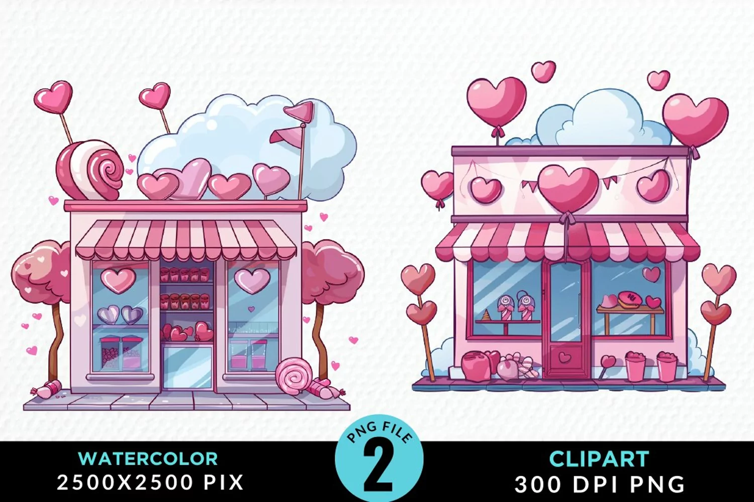 Watercolor Cute Valentines Candy Shop Clipart product image 1