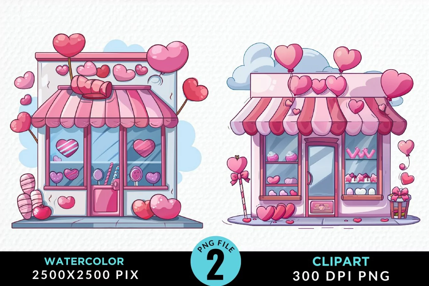 Watercolor Cute Valentines Candy Shop Clipart product image 1