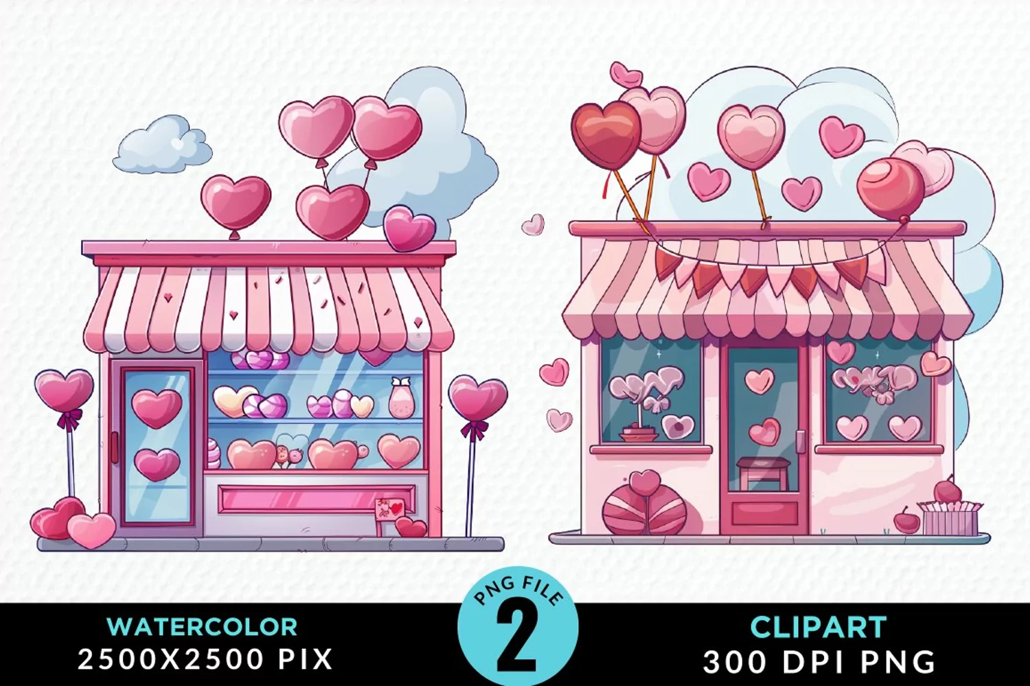 Watercolor Cute Valentines Candy Shop Clipart product image 1