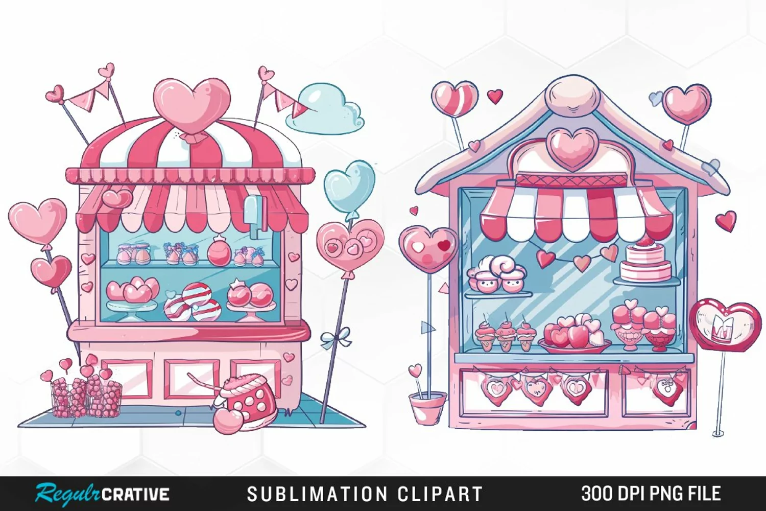 Watercolor Cute Valentines Candy Shop Graphic Clipart product image 1