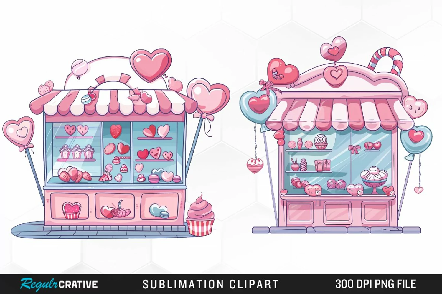 Watercolor Cute Valentines Candy Shop Graphic Clipart product image 1