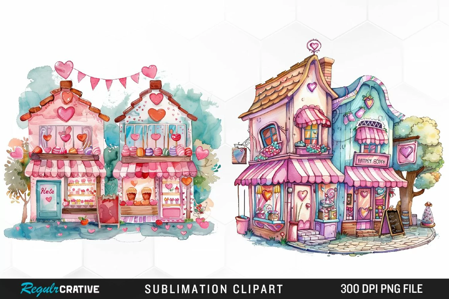 Watercolor Cute Valentines Candy Shop Clipart product image 1