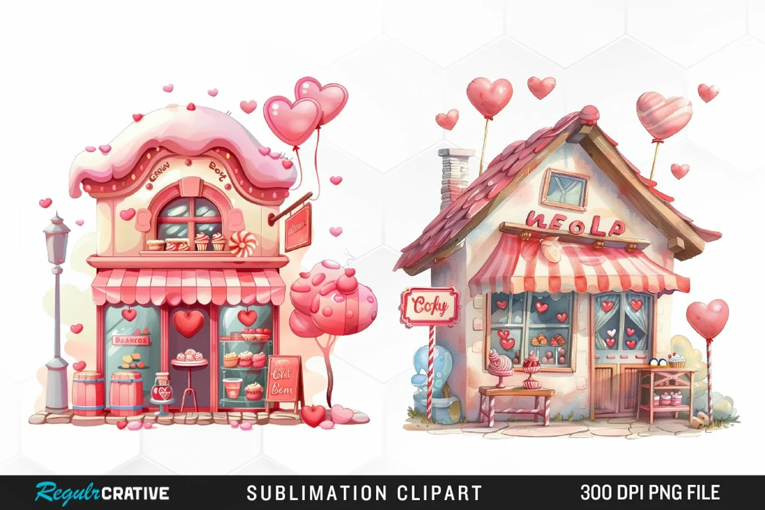 Watercolor Cute Valentines Candy Shop Clipart product image 1