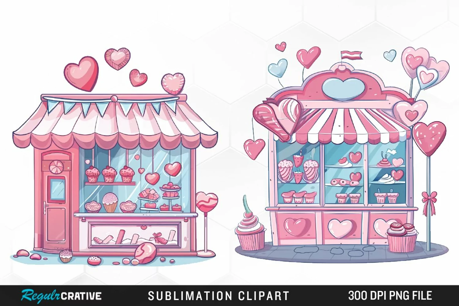 Watercolor Cute Valentines Candy Shop Graphic Clipart product image 1
