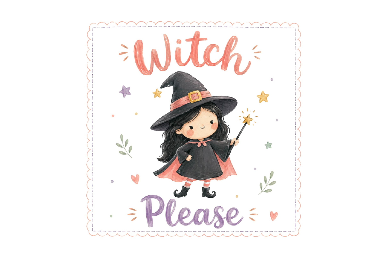 Watercolor Cute Witch Please PNG Graphic product image 1