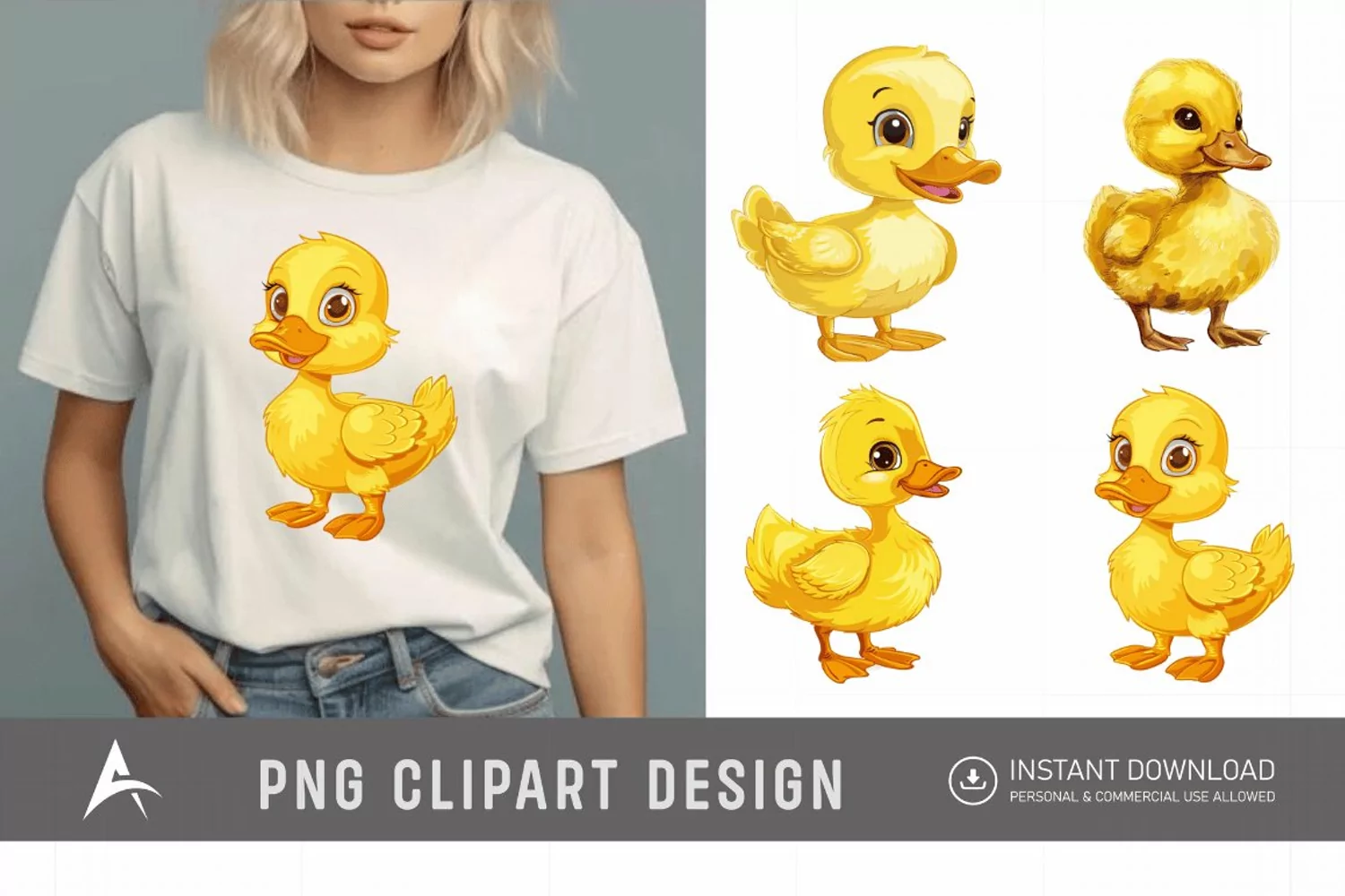 Watercolor Cute Yellow Duck Clipart product image 1
