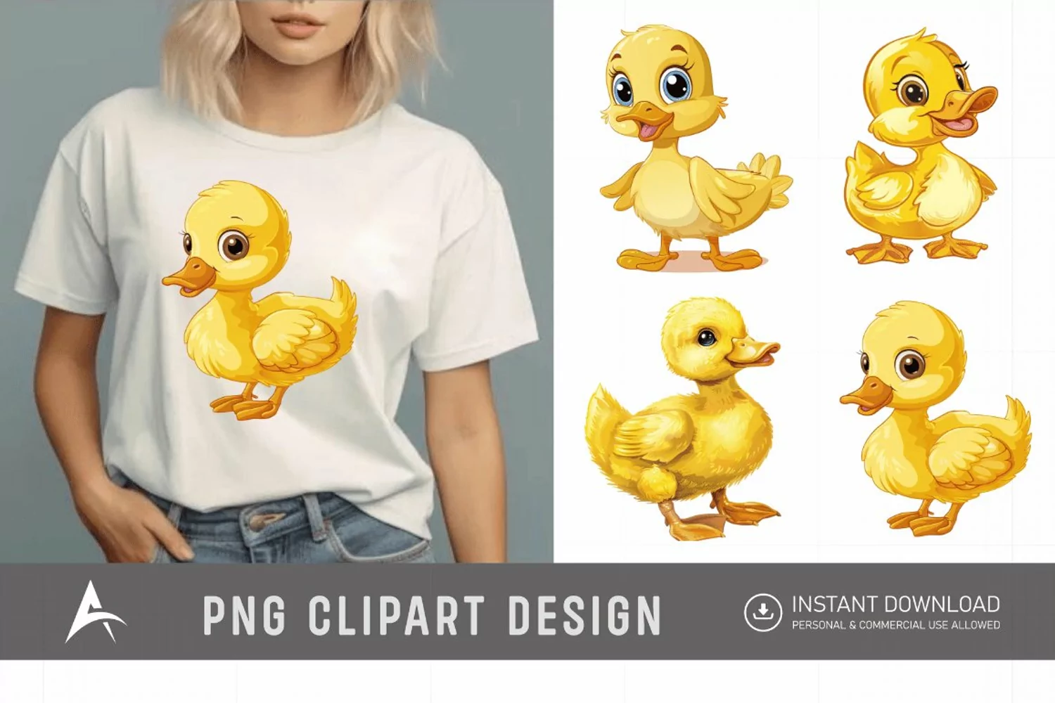 Watercolor Cute Yellow Duck Clipart product image 1