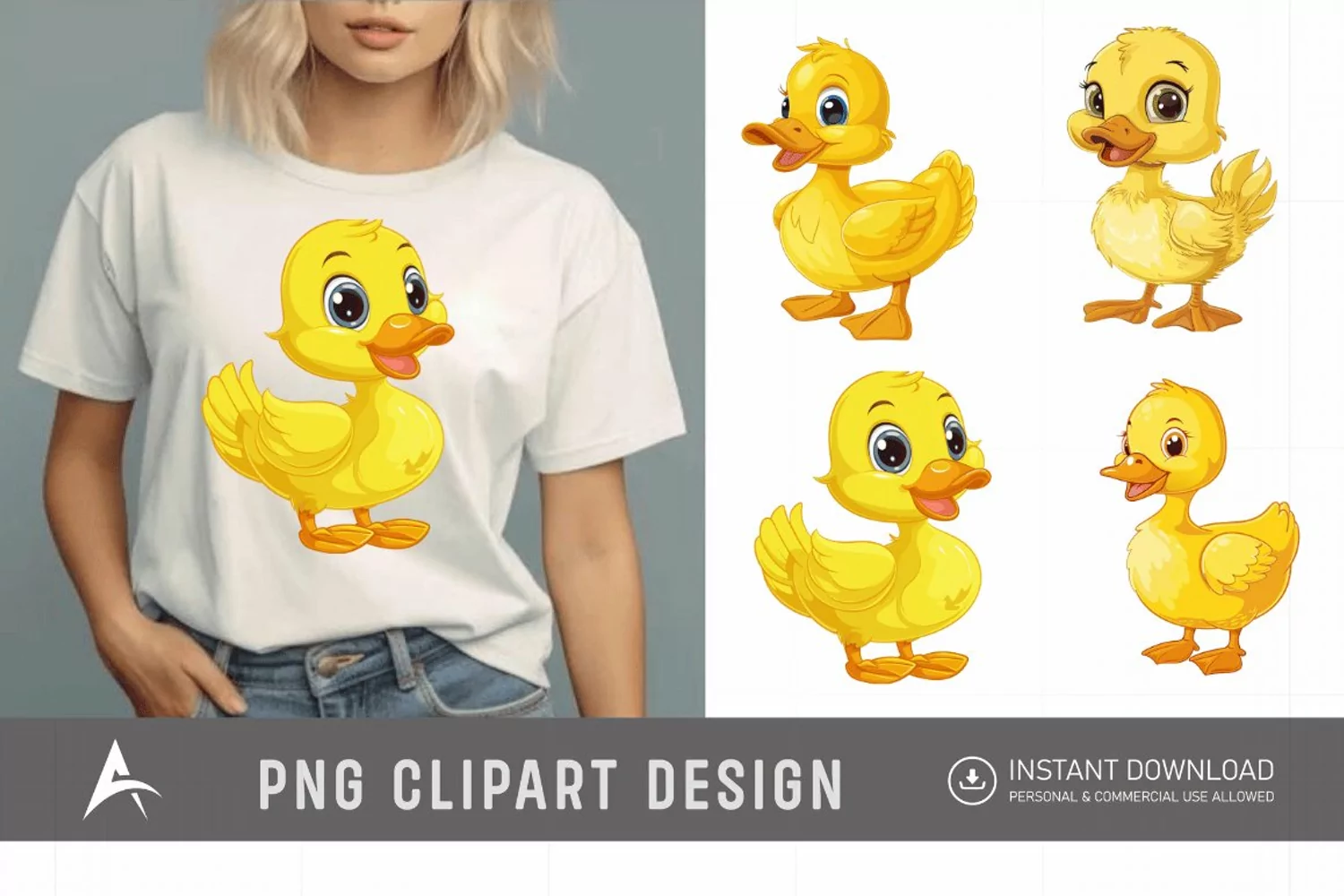 Watercolor Cute Yellow Duck Clipart product image 1