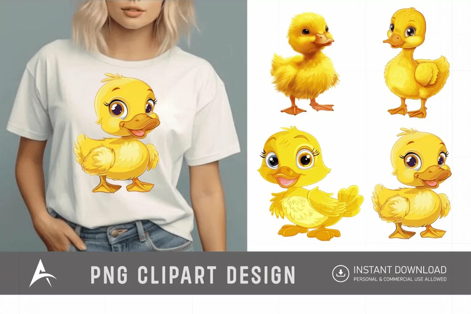 Watercolor Cute Yellow Duck Clipart product image 1