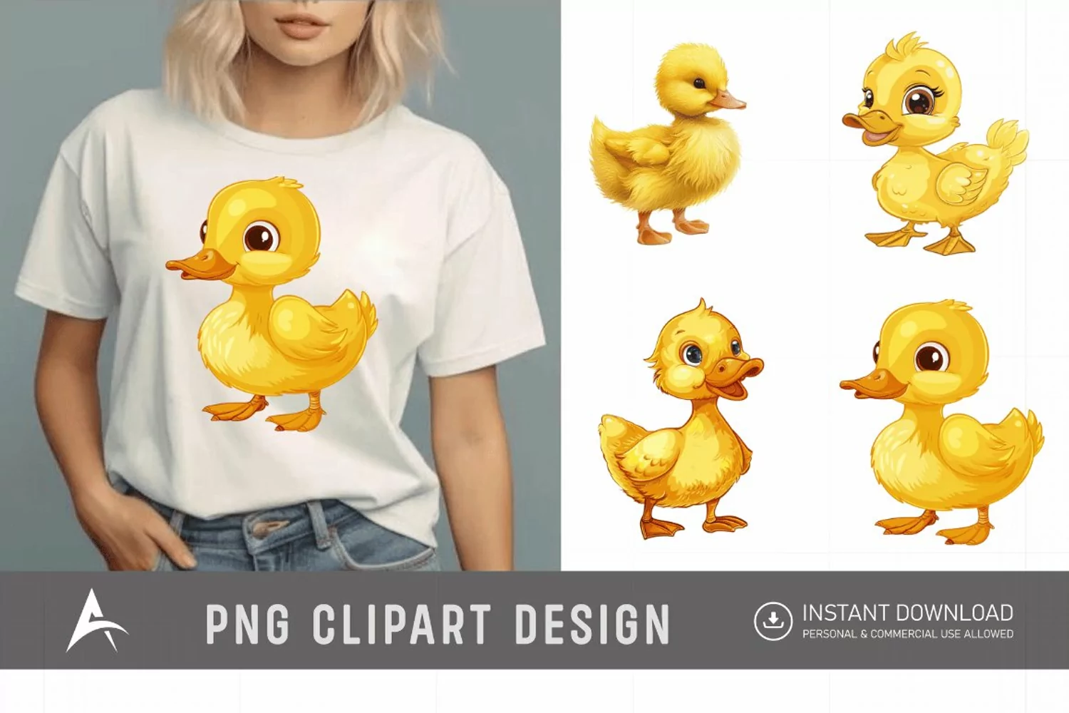 Watercolor Cute Yellow Duck Clipart product image 1